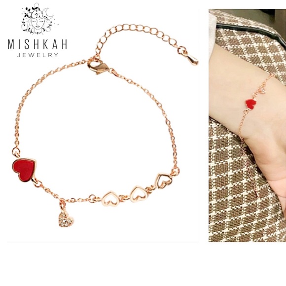 Just In❤️Adorable Red Heart RoseGold Bracelet - Picture 1 of 8